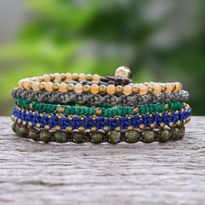Hand-Knotted Gemstone Macrame Bracelets (Set of 5), 'Simply Chill